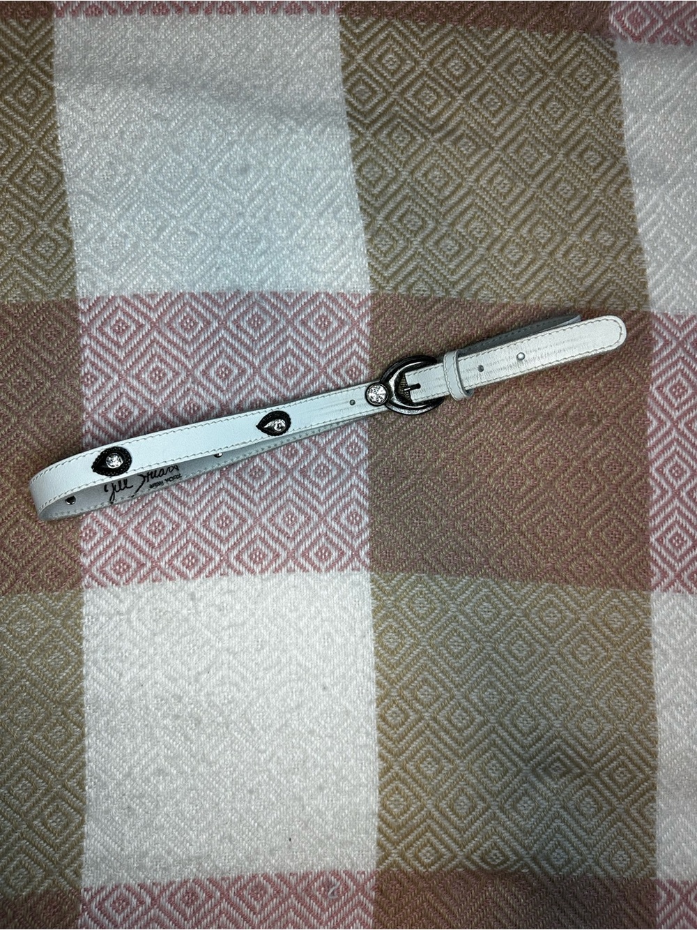 Vintage Jill Stuart White Leather Belt with Decorative Studs